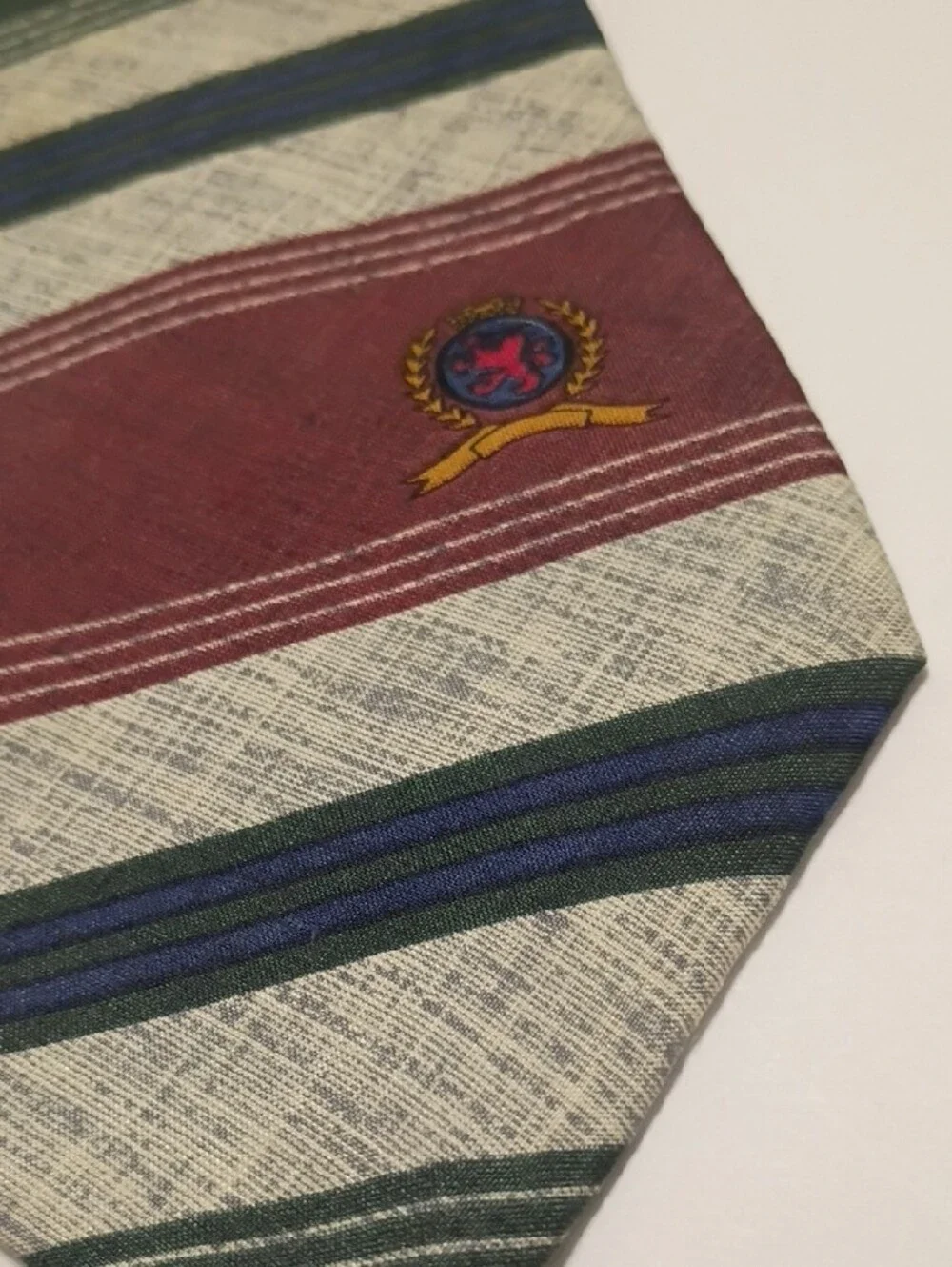 Tommy Hilfiger Green, Burgundy & Cream Striped Crest Tie 55